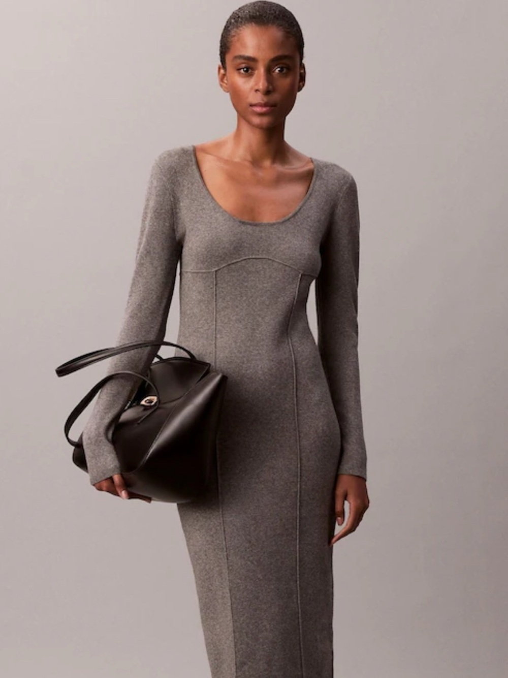 Calvin Klein Gray Long Sleeve Knit Sheath Dress